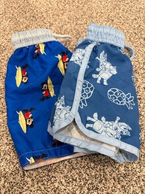 Set of 2 Blue Mickey Mouse & Bluey Character Swim Trunks Size 2T